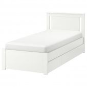картинка SONGESAND СОНГЕСАНД Каркас кровати с 2 ящиками - белый/Лурой 90x200 см от магазина Wmart