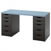 картинка LAGKAPTEN ЛАГКАПТЕН / ALEX АЛЕКС Письменный стол - голубой/черно-коричневый 140x60 см от магазина Wmart