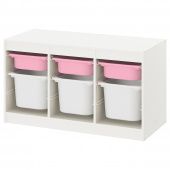 картинка TROFAST ТРУФАСТ Комбинация д/хранения+контейнеры - белый розовый/белый 99x44x56 см от магазина Wmart
