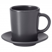 картинка ДИНЕРА Чашка для кофе эспрессо с блюдцем, темно-серый, 9 сл от магазина Wmart