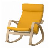 картинка POÄNG ПОЭНГ Кресло-качалка - дубовый шпон, беленый/Шифтебу желтый от магазина Wmart