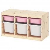 картинка TROFAST ТРУФАСТ Комбинация д/хранения+контейнеры - светлая беленая сосна розовый/белый 94x44x52 см от магазина Wmart