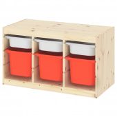 картинка TROFAST ТРУФАСТ Комбинация д/хранения+контейнеры - светлая беленая сосна белый/оранжевый 94x44x52 см от магазина Wmart