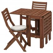 картинка ÄPPLARÖ ЭПЛАРО Стол+2 складных стула,д/сада - коричневая морилка/ФРЁСЁН/ДУВХОЛЬМЕН бежевый от магазина Wmart