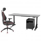 картинка UPPSPEL УППСПЕЛЬ / GRUPPSPEL ГРУППСПЕЛЬ Письменный стол, стул и тумба - черный/серый 180x80 см от магазина Wmart