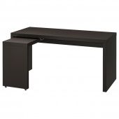 картинка MALM МАЛЬМ Письменный стол с выдвижной панелью - черно-коричневый 151x65 см от магазина Wmart
