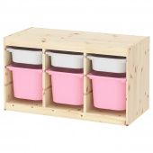 картинка TROFAST ТРУФАСТ Комбинация д/хранения+контейнеры - светлая беленая сосна белый/розовый 94x44x52 см от магазина Wmart