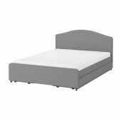 картинка HAUGA ХАУГА Кровать с обивкой,4 кроватных ящика - Висле серый 140x200 см от магазина Wmart