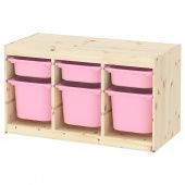 картинка TROFAST ТРУФАСТ Комбинация д/хранения+контейнеры - светлая беленая сосна розовый/розовый 94x44x52 см от магазина Wmart