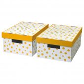 картинка ПИНГЛА Коробка с крышкой, точечный, оранжевый, 28x37x18 см от магазина Wmart