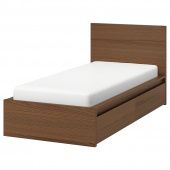 картинка MALM МАЛЬМ Каркас кровати+2 кроватных ящика - коричневая морилка ясеневый шпон/Лонсет 90x200 см от магазина Wmart