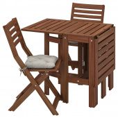 картинка ÄPPLARÖ ЭПЛАРО Стол+2 складных стула,д/сада - коричневая морилка/Куддарна серый от магазина Wmart