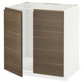 картинка METOD МЕТОД Напольный шкаф для мойки+2 двери - белый/Воксторп под грецкий орех 80x60 см от магазина Wmart