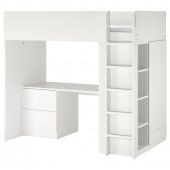 картинка SMÅSTAD СМОСТАД Кровать-чердак - белый с рамой/с письменным столом с 3 ящиками 90x200 см от магазина Wmart