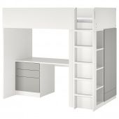 картинка SMÅSTAD СМОСТАД Кровать-чердак - белый серый/с письменным столом с 4 ящиками 90x200 см от магазина Wmart