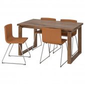 картинка МОРБИЛОНГА / БЕРНГАРД Стол и 4 стула, дубовый шпон, Мьюк золотисто-коричневый, 140x85 см от магазина Wmart