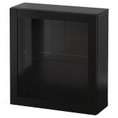 картинка BESTÅ БЕСТО Комбинация настенных шкафов - черно-коричневый/Синдвик черно-коричневый прозрачное стекло 60x22x64 см от магазина Wmart