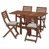 картинка ÄPPLARÖ ЭПЛАРО Стол+4 складных стула, д/сада - коричневая морилка/Куддарна серый от магазина Wmart