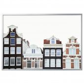 картинка BJÖRKSTA БЬЁРКСТА Картина с рамой - Здания Амстердама/цвет алюминия 200x140 см от магазина Wmart