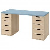картинка LAGKAPTEN ЛАГКАПТЕН / ALEX АЛЕКС Письменный стол - голубой/под беленый дуб 140x60 см от магазина Wmart