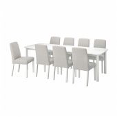 картинка STRANDTORP СТРАНДТОРП / BERGMUND БЕРГМУНД Стол и 8 стульев - белый/Оррста светло-серый 150/205/260 см от магазина Wmart