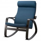 картинка POÄNG ПОЭНГ Кресло-качалка - черно-коричневый/Шифтебу темно-синий от магазина Wmart