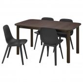 картинка СТРАНДТОРП / ОДГЕР Стол и 4 стула, коричневый, антрацит, 150/205/260x95 см от магазина Wmart