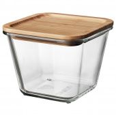 картинка IKEA 365+ ИКЕА/365+ Контейнер для продуктов с крышкой - четырехугольной формы стекло/бамбук 1.2 л от магазина Wmart
