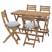 картинка ASKHOLMEN АСКХОЛЬМЕН Стол+4 складных стула, д/сада - серо-коричневая морилка/клёсан синий от магазина Wmart