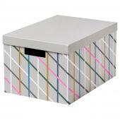 картинка TJENA ТЬЕНА Коробка с крышкой - серый разноцветный/бумага 25x35x20 см от магазина Wmart