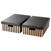 картинка ПИНГЛА Коробка с крышкой, черный, естественный, 56x37x18 см от магазина Wmart