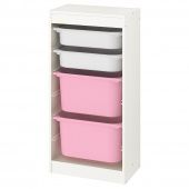 картинка TROFAST ТРУФАСТ Комбинация д/хранения+контейнеры - белый/белый розовый 46x30x94 см от магазина Wmart