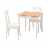 картинка LERHAMN ЛЕРХАМН / INGOLF ИНГОЛЬФ Стол и 2 стула - светлая морилка антик белая морилка/белый 74x74 см от магазина Wmart