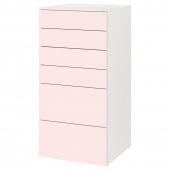 картинка SMÅSTAD СМОСТАД / OPPHUS ОПХУС Комод с 6 ящиками - белый/бледно-розовый 60x57x123 см от магазина Wmart