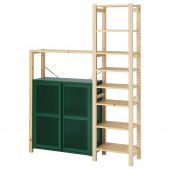 картинка ИВАР Стеллаж со шкафами/ящиками, сосна, зеленый сетка, 134x30x179 см от магазина Wmart