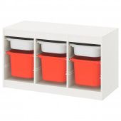 картинка TROFAST ТРУФАСТ Комбинация д/хранения+контейнеры - белый белый/оранжевый 99x44x56 см от магазина Wmart