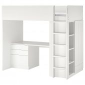картинка СМОСТАД Кровать-чердак, белый с рамой, с письменным столом с 4 ящиками, 90x200 см от магазина Wmart