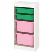картинка TROFAST ТРУФАСТ Комбинация д/хранения+контейнеры - белый/зеленый розовый 46x30x94 см от магазина Wmart
