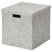 картинка TJENA ТЬЕНА Коробка с крышкой - с рисунком/бежевый 32x35x32 см от магазина Wmart