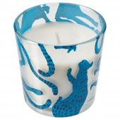 картинка MEDKÄMPE МЕДКЭМПЕ Ароматическая свеча в стакане - кот/Свежесобранная голубика синий 7.5 см от магазина Wmart