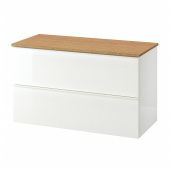 картинка GODMORGON ГОДМОРГОН / TOLKEN ТОЛКЕН Шкаф для раковины с 2 ящ - глянцевый белый/бамбук 102x49x60 см от магазина Wmart