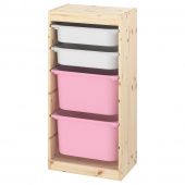 картинка TROFAST ТРУФАСТ Комбинация д/хранения+контейнеры - светлая беленая сосна белый/розовый 44x30x91 см от магазина Wmart