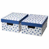 картинка ПИНГЛА Коробка с крышкой, точечный, синий, 28x37x18 см от магазина Wmart