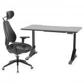 картинка UPPSPEL УППСПЕЛЬ / GRUPPSPEL ГРУППСПЕЛЬ Геймерский стол и стул - черный/Гранн черный 140x80 см от магазина Wmart