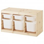картинка ТРУФАСТ Комбинация д/хранения+контейнеры, светлая беленая сосна, белый, 94x44x52 см от магазина Wmart