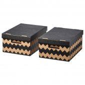 картинка PINGLA ПИНГЛА Коробка с крышкой - черный/естественный 28x37x18 см от магазина Wmart
