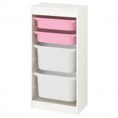 картинка TROFAST ТРУФАСТ Комбинация д/хранения+контейнеры - белый/розовый белый 46x30x94 см от магазина Wmart