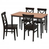 картинка DANDERYD ДАНДЭРЮД / INGOLF ИНГОЛЬФ Стол и 4 стула - сосновый шпон черный/коричнево-чёрный 130x80 см от магазина Wmart