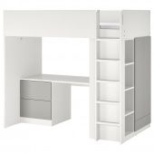 картинка SMÅSTAD СМОСТАД Кровать-чердак - белый серый/с письменным столом с 3 ящиками 90x200 см от магазина Wmart