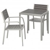 картинка SJÄLLAND ШЭЛЛАНД Садовый стол и 2 легких кресла - темно-серый/светло-серый 71x71x73 см от магазина Wmart